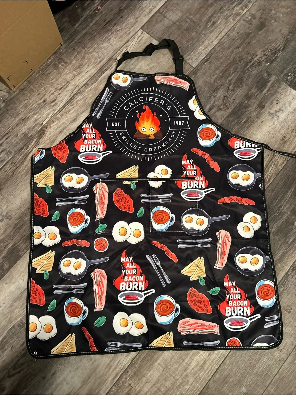 Private Label Black Apron with Bacon, Eggs & Breakfast Print